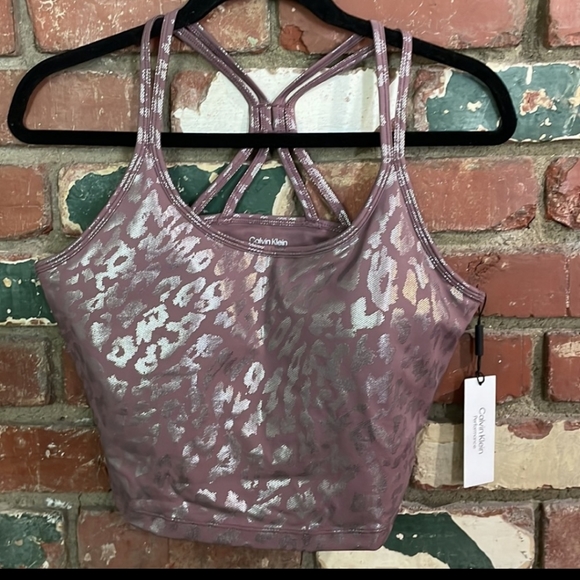 Calvin Klein Performance Tank Strappy Sports Bra Metallic Animal Print med NWT - Picture 2 of 4